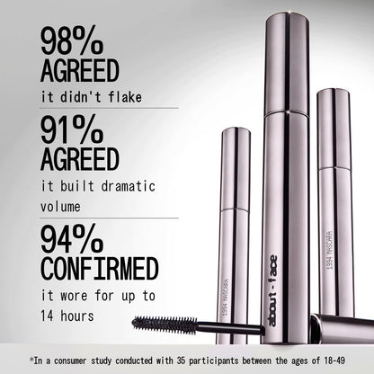 AboutFace Volumizing Mascara – Jet Black | Clean, Vegan, Cruelty-Free | 0.43 oz