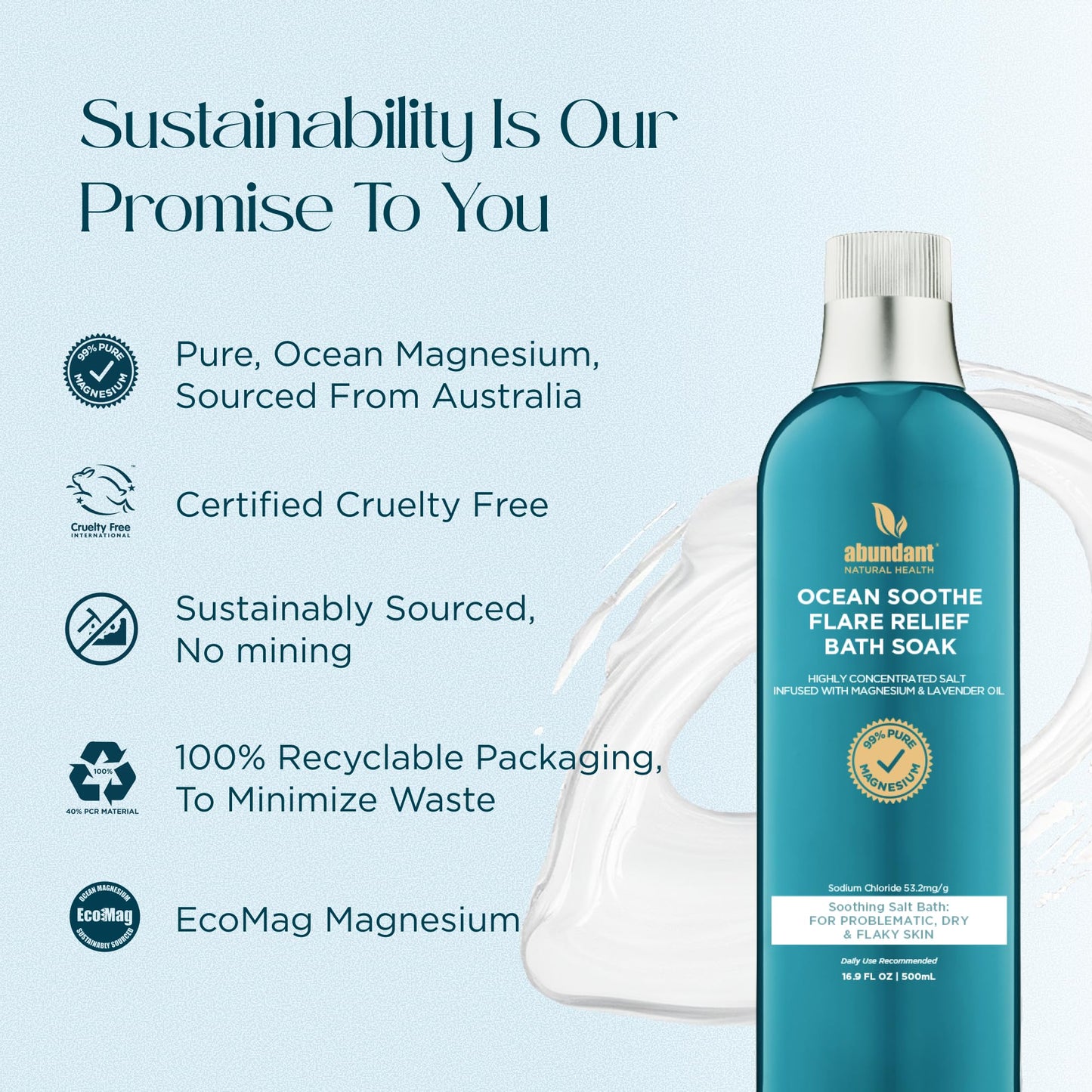 Abundant Natural Health Ocean Soothe Flare Relief Bath Soak – Magnesium Salt & Lavender, 500mL