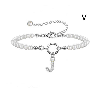 A-Z Letter Pendant Pearl Bracelet