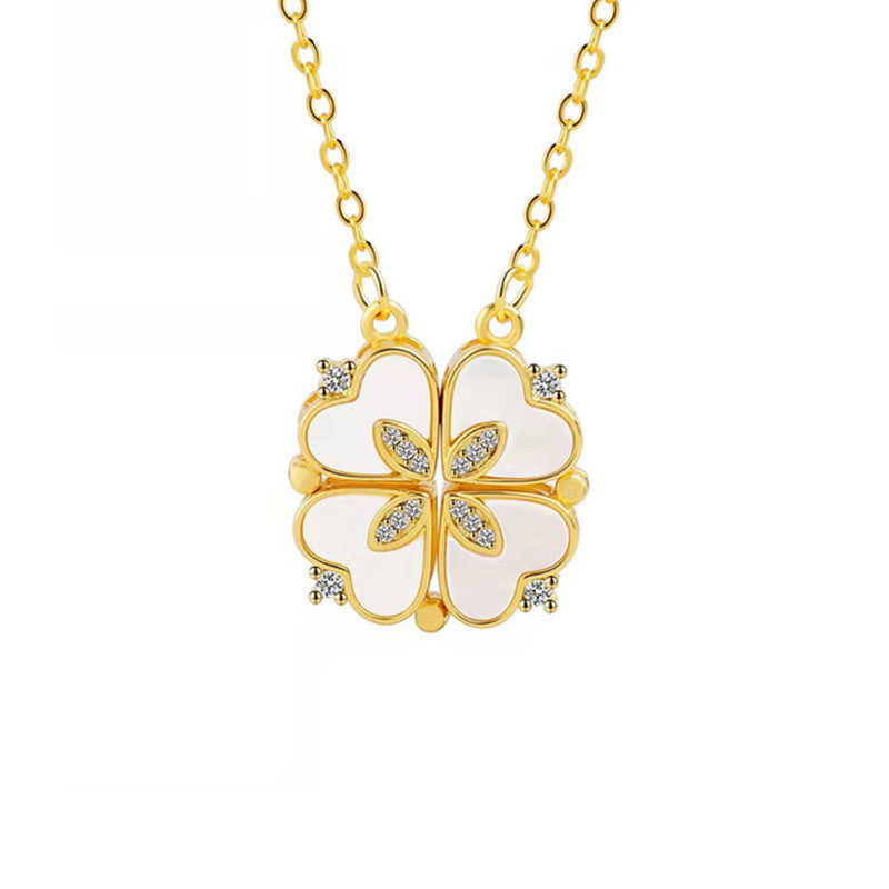 Net Red Clover Enamel Necklace