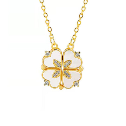 Net Red Clover Enamel Necklace