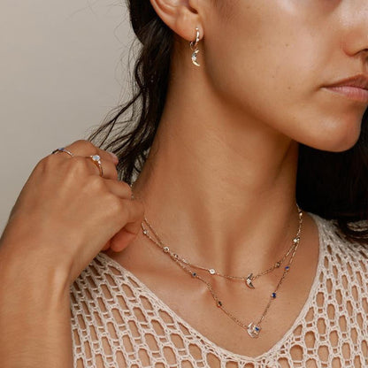 Retro Style Star Moon Blue Treasure Necklace