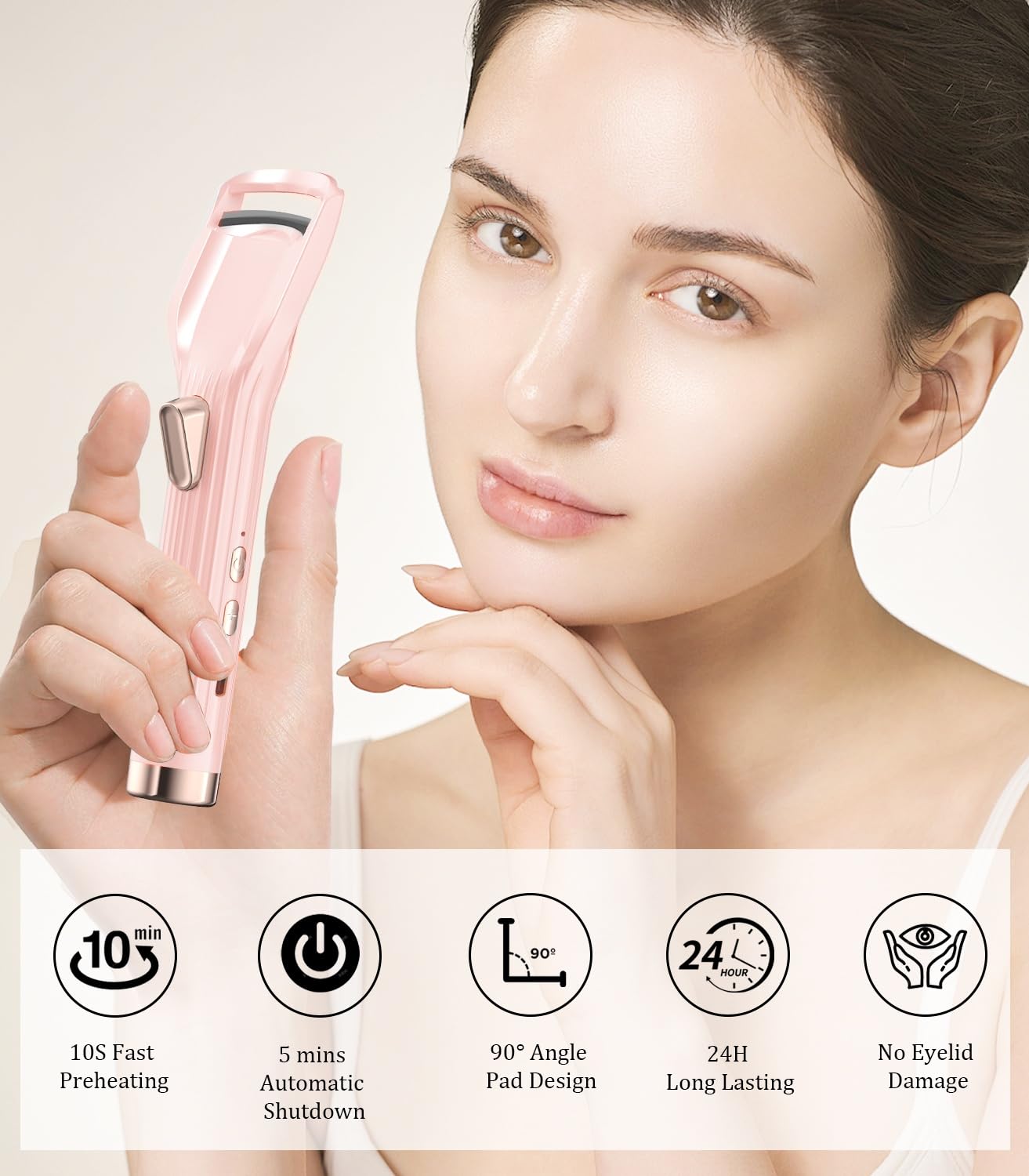 Acavado Heated Eyelash Curler Premium PRO – 8s Fast Heat, 24h Curl, Type-C Rechargeable, Pink