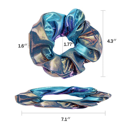 ACCGLORY Shiny Metallic Mermaid Scrunchies – 12-Pack Elastic Hair Ties for Gym, Dance, Club