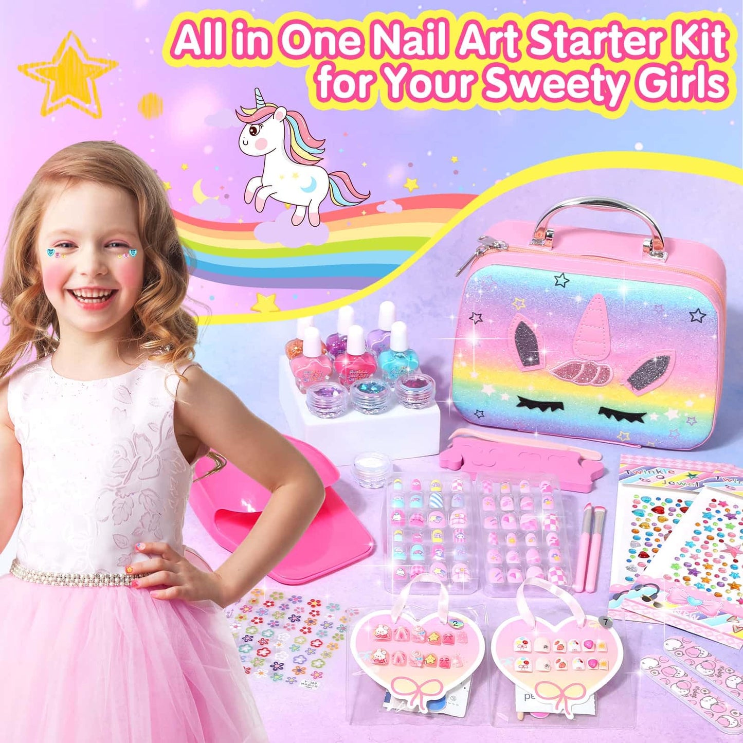 Acejoz Kids Nail Polish & Press-On Nails Set | Non-Toxic Kit