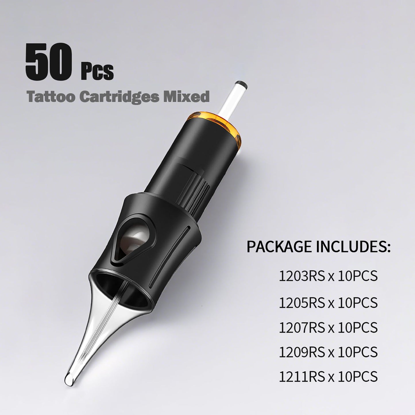 Ackbun 50 12RS Mixed Tattoo Cartridge Needles – 10Pcs Each (3RS/5RS/7RS/9RS/11RS) | Sterilized & Individually Packaged