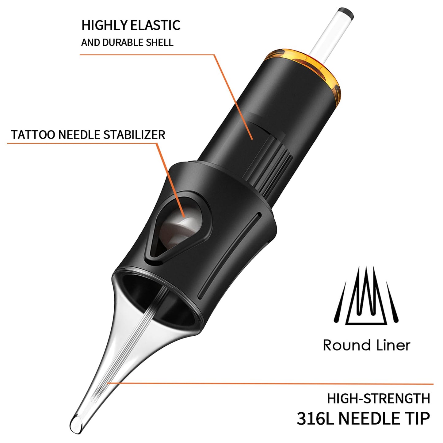 Ackbun 50 1209RL Tattoo Cartridges – 50 Pack, Sterilized, Durable, Sharp Tips, Universal Rotary Pen Compatibility