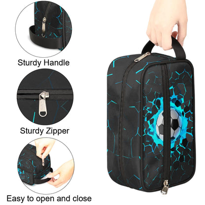 Ackutea Kids Travel Toiletry Bag – Blue 3D Soccer Ball, Waterproof & Hanging