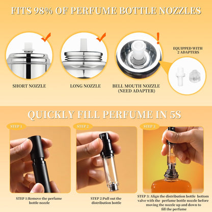 ACMYCH 2PCS Travel Perfume Refillable Bottle – 5ml, Bottom-Filling Atomizers (Black & Silver)