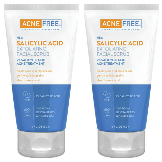AcneFree Blackhead Removing Exfoliating Scrub — 2% Salicylic Acid, Charcoal & Jojoba (Pack of 2)