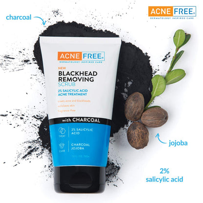 AcneFree Blackhead Removing Exfoliating Scrub — 2% Salicylic Acid, Charcoal & Jojoba (Pack of 2)