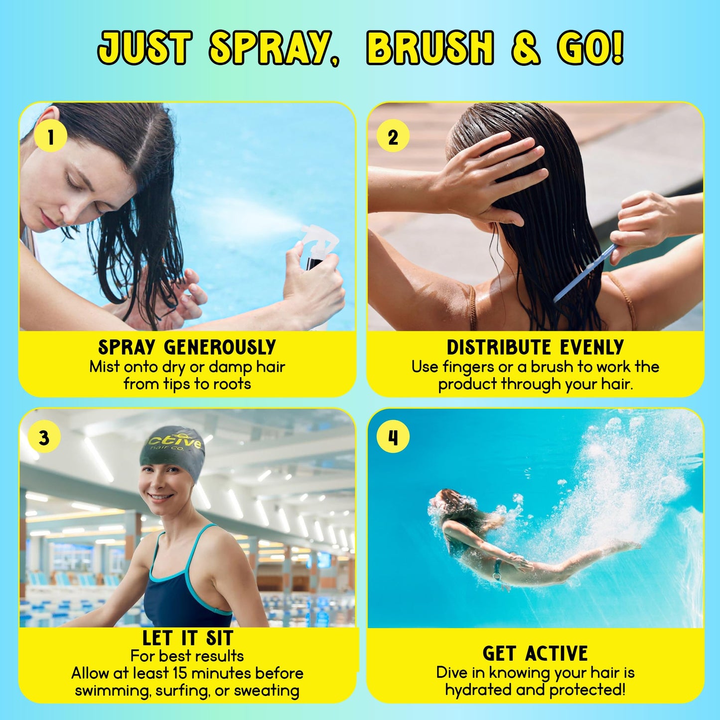 Active COCO Pre-Swim Hair Protection Spray – Chlorine, Salt Water & Heat Shield