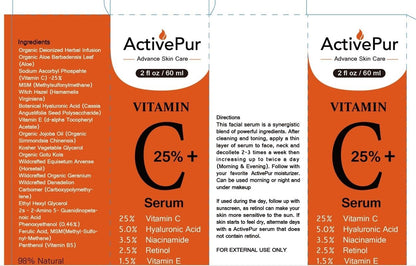 ActivePur Vitamin C Serum for Face 2oz | Hyaluronic Acid, Vitamin E + B5