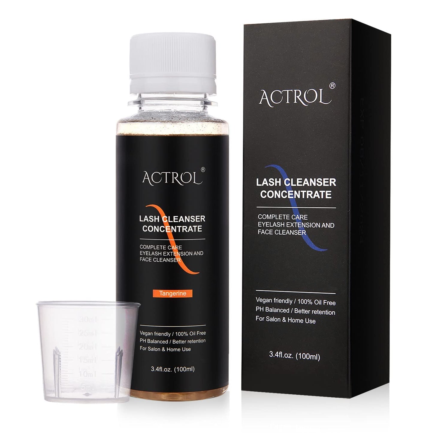 ACTROL Eyelash Cleanser Concentrate 100ml – Tangerine Foaming Lash Shampoo for Extensions (Paraben & Sulfate Free) – Makes 20 Bottles