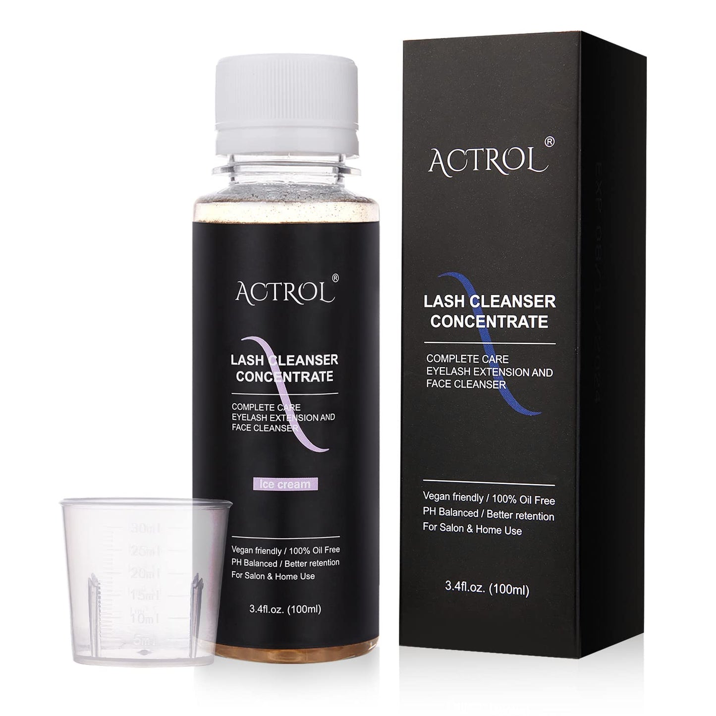 ACTROL Eyelash Cleanser Concentrate 100ml – Paraben & Sulfate Free Foaming Lash Shampoo for Extensions