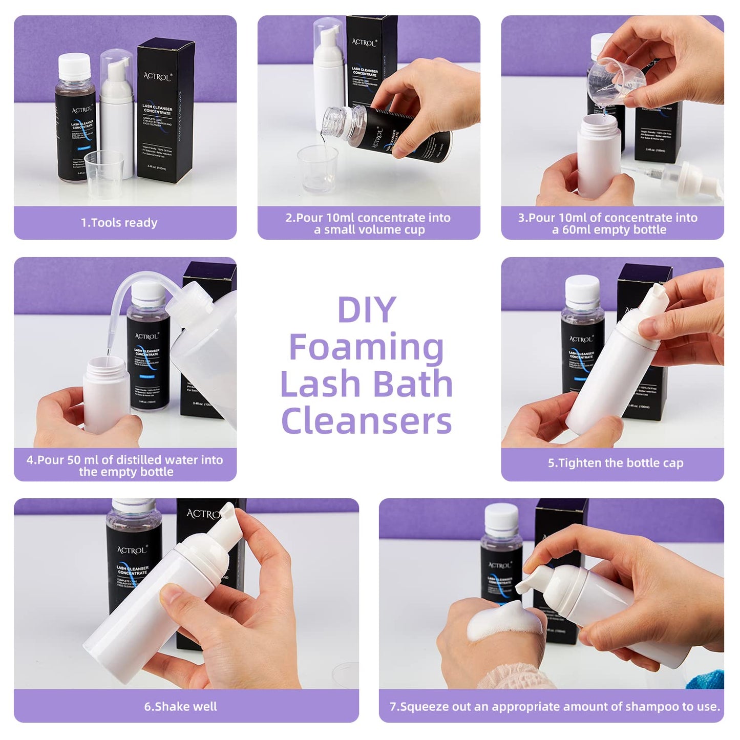 ACTROL Eyelash Cleanser Concentrate 100ml – Chamomile Foaming Lash Shampoo for Extensions (Paraben & Sulfate Free, Makes 20 Bottles)
