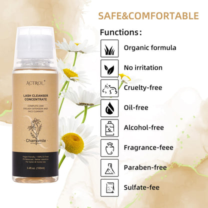 ACTROL Eyelash Cleanser Concentrate 100ml – Chamomile Foaming Lash Shampoo for Extensions (Paraben & Sulfate Free, Makes 20 Bottles)