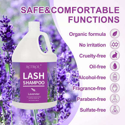 ACTROL Eyelash Extension Cleanser Gallon Lavender – 3.8L, Paraben & Sulfate Free, Non-Irritating, Salon & Home Care