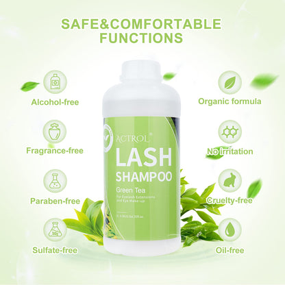 ACTROL Eyelash Extension Cleanser Green Tea 1L – Natural Lash Shampoo for Salon & Home Care