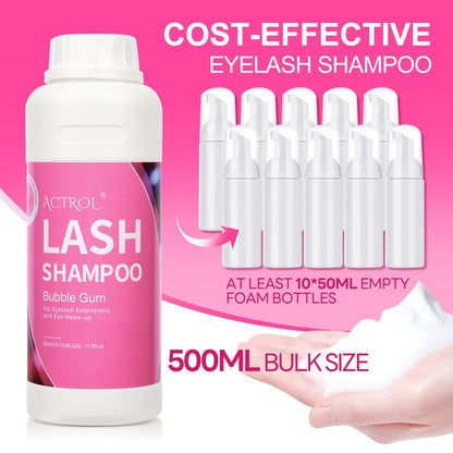 ACTROL Eyelash Extension Cleanser Bubble Gum 500ml – Paraben & Sulfate Free, Salon & Home Care