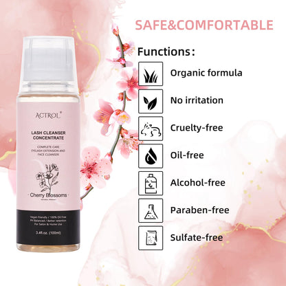 ACTROL Eyelash Shampoo Concentrate 100ml – Cherry Blossom Foaming Cleanser for Lash Extensions (DIY Mix)