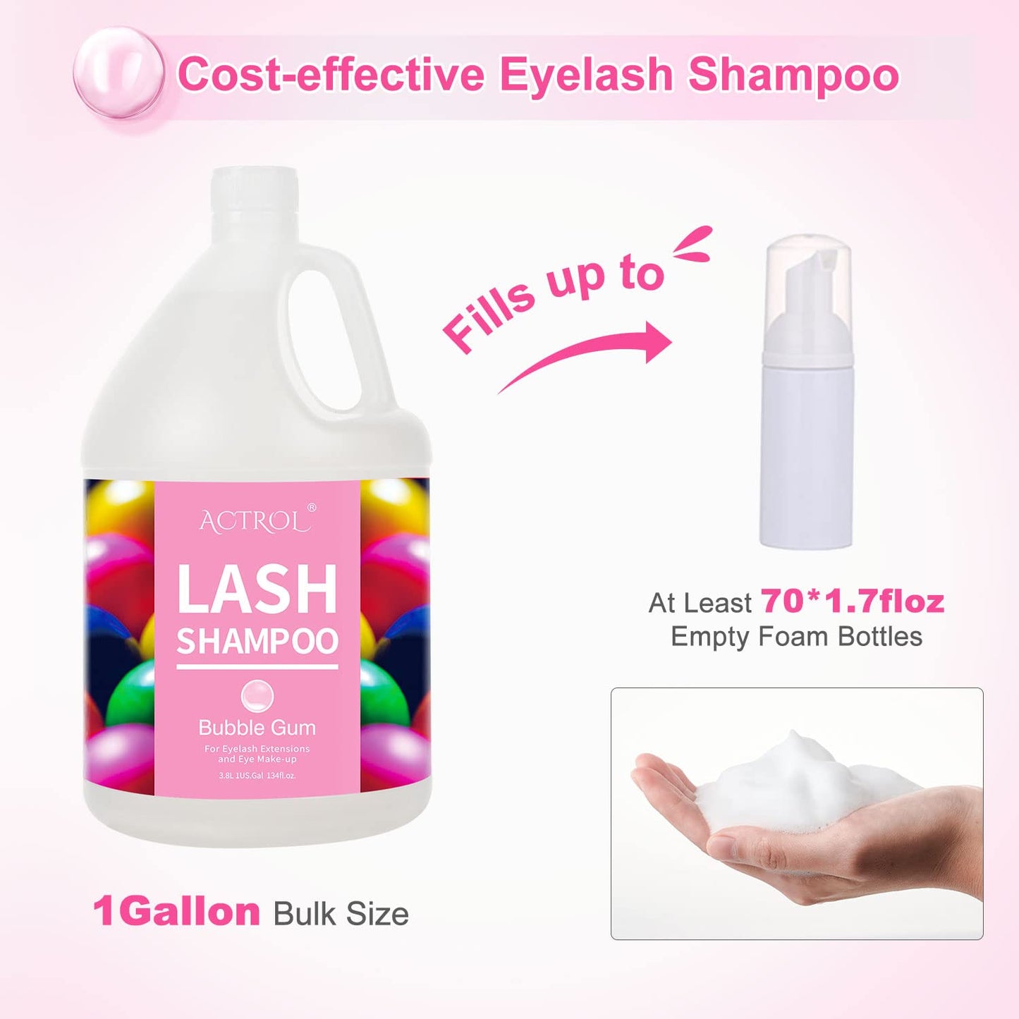 ACTROL Eyelash Extension Cleanser Gallon 3.8L – Foaming Lash Shampoo, Paraben & Sulfate Free