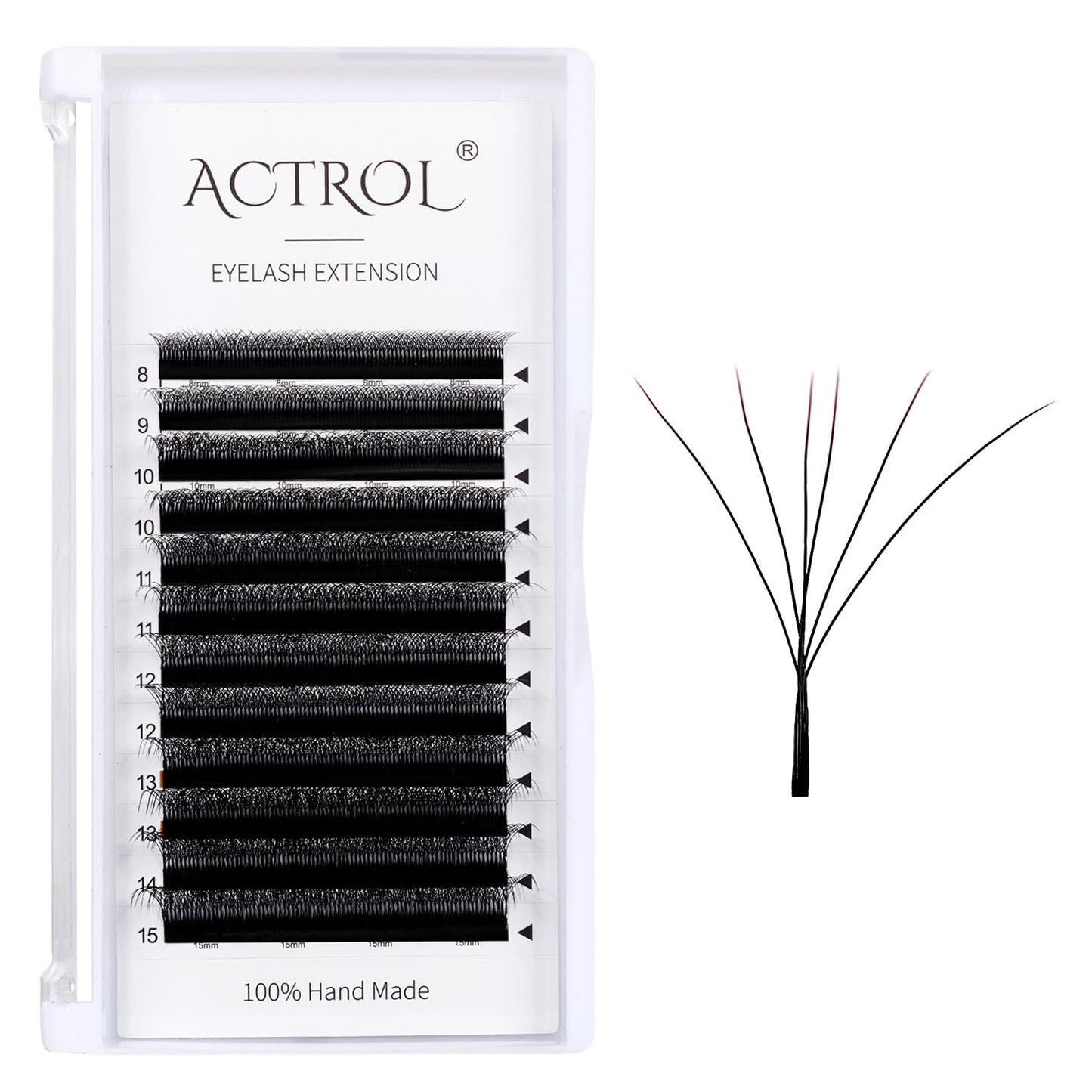 ACTROL W Eyelash Extensions 6D Volume 0.07D Curl 8-15mm Mix – Easy Fan W-Shaped Premades (Black)