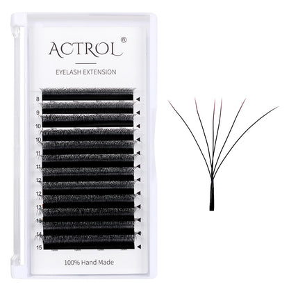 ACTROL W Eyelash Extensions 6D Volume 0.07D Curl 8-15mm Mix – Easy Fan W-Shaped Premades (Black)