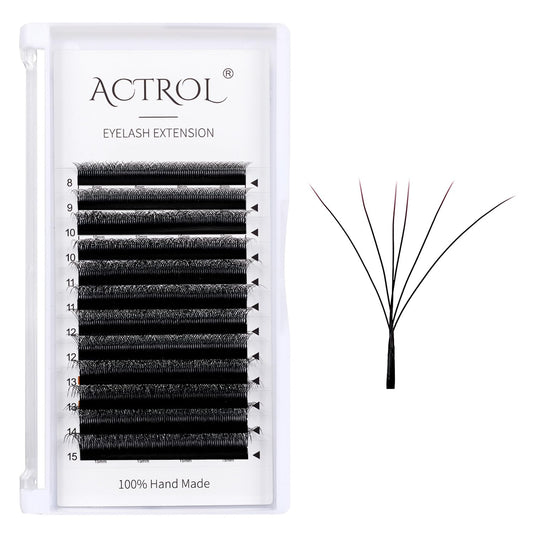 ACTROL W Eyelash Extensions 6D Volume 0.07D Curl 8-15mm Mix – Easy Fan W-Shaped Premades (Black)