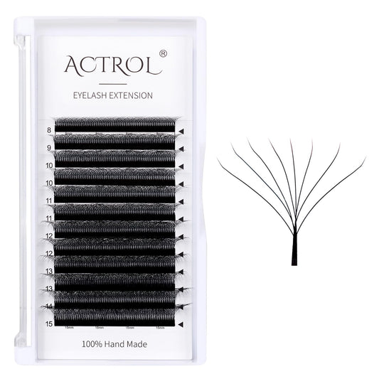 ACTROL W Eyelash Extensions 8D Volume 0.07D Curl 8-15mm Mix – Easy Fan W-shaped Premades