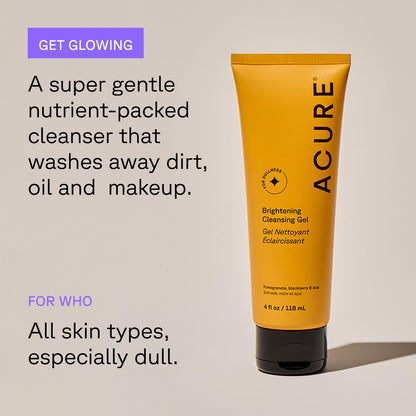 Acure Brightening Facial Scrub & Cleansing Gel Duo – 2 Pack, Vegan Exfoliating Cleanser Set