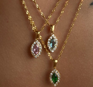 Olive Shaped Horse Eye Zircon Necklace