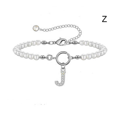 A-Z Letter Pendant Pearl Bracelet