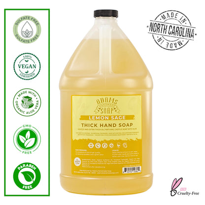 Adams Handmade Soap Thick Organic Castile Liquid Hand Soap - Lemon Sage, 1 Gallon Refill