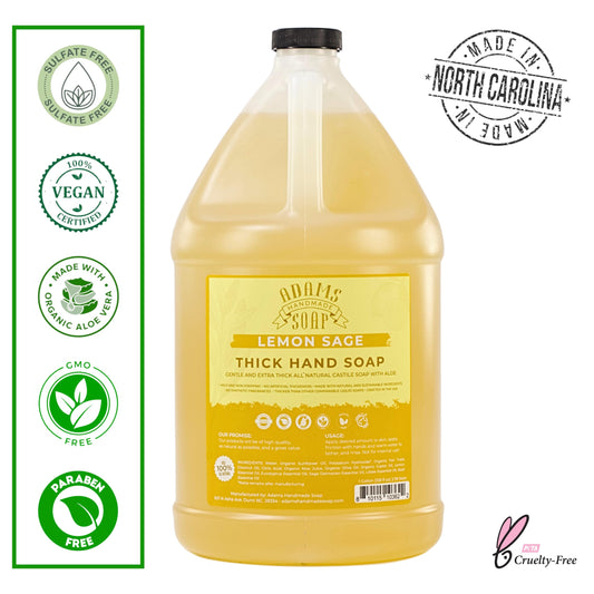 Adams Handmade Soap Thick Organic Castile Liquid Hand Soap - Lemon Sage, 1 Gallon Refill
