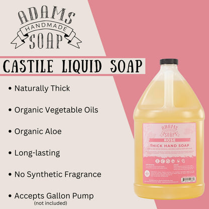 Adams Handmade Soap Thick Organic Castile Hand Soap – Rose, 1 Gallon Refill