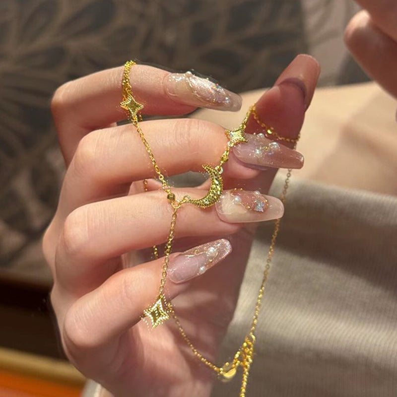 Gold Ice Crushing Star & Moon Necklace