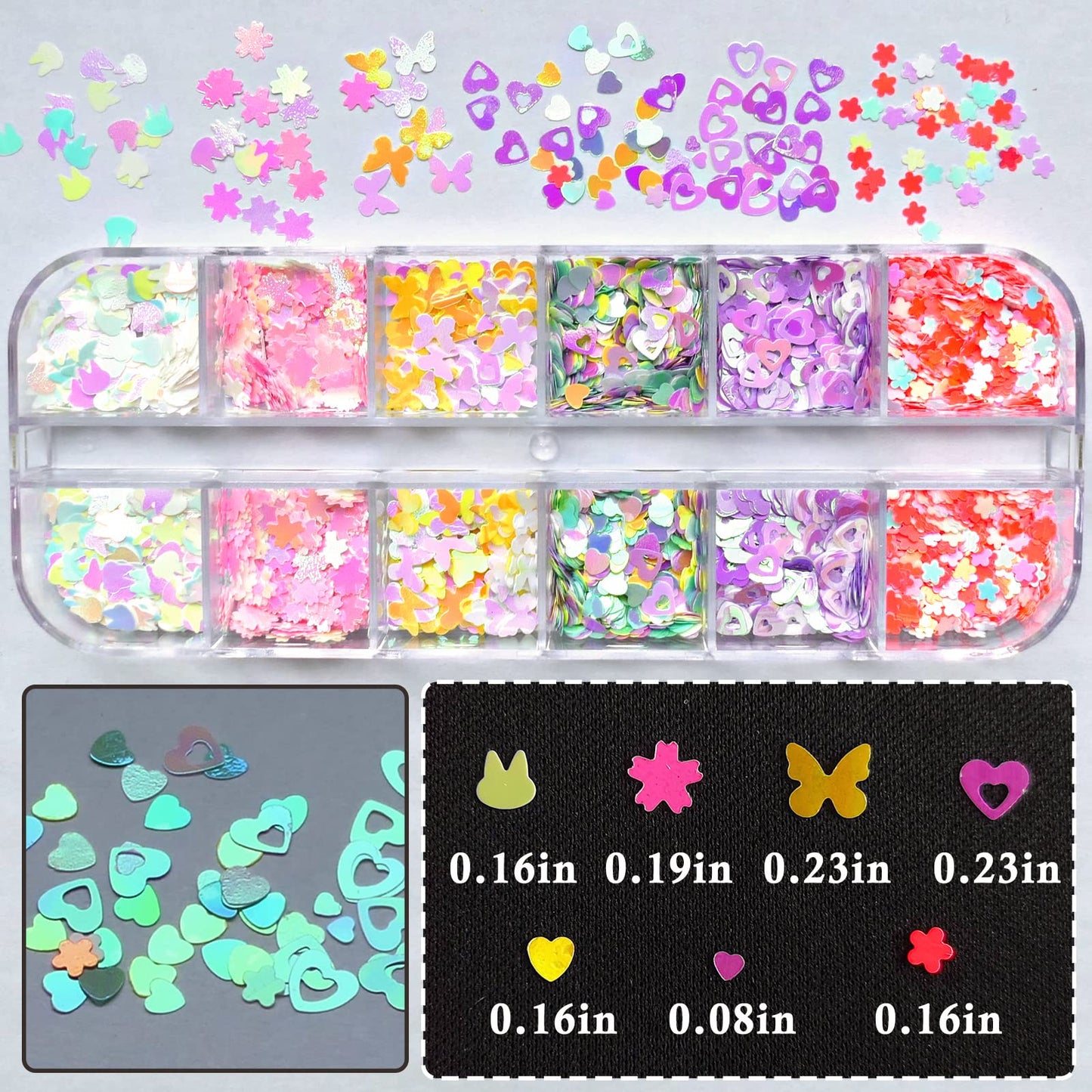 AddFavor 4 Boxes Nail Glitter Kit | Luminous Mermaid Glitter & Mixed Shapes