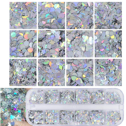 AddFavor 4-Box Holographic Nail Sequins Set – Butterfly, Star, Hearts & More