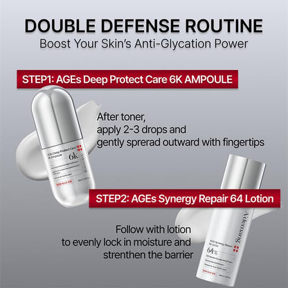 A'demang AGEs Deep Protect Care 6K Ampoule - 6 Peptides & Banaba Extract for Glycation Defense, Radiance & Barrier Support - 30ml