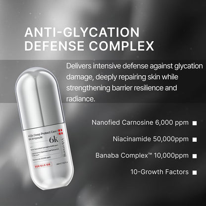 A'demang AGEs Deep Protect Care 6K Ampoule - 6 Peptides & Banaba Extract for Glycation Defense, Radiance & Barrier Support - 30ml