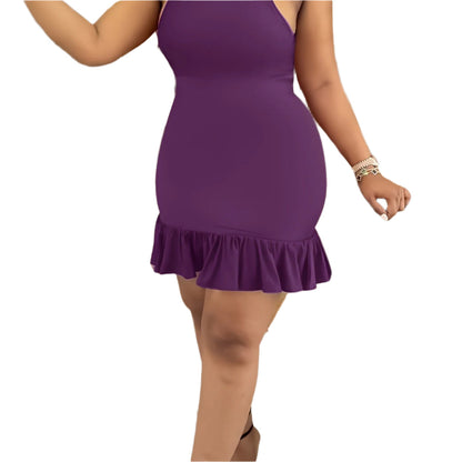 Ruffle Hem Crew Neck Slim Elegant Sleeveless Party Dress