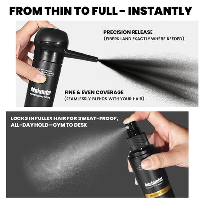 Adglamful Hair Building Fibers Kit for Thinning Hair – Dark Brown + Hold Spray | Instant Natural Finish