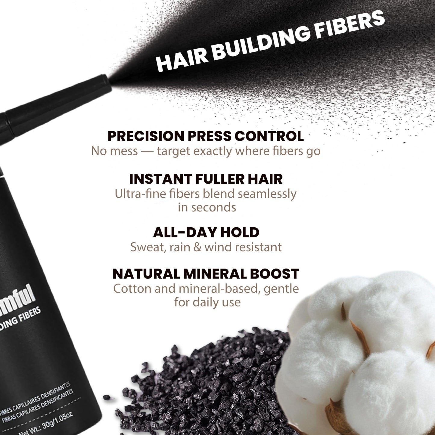 Adglamful Hair Fibers for Thinning Hair – Lightweight Building Fibers with Spray Applicator (Light Brown, 30g)