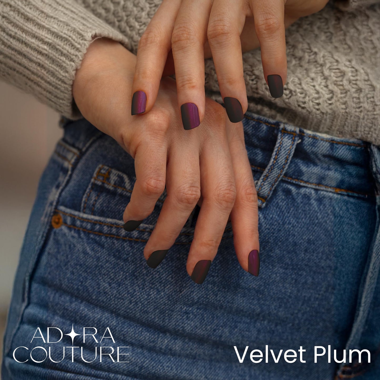 Adora Couture Velvet Plum Semi-Cured Gel Nail Strips – Salon-Quality At-Home Manicure (UV Light Required)