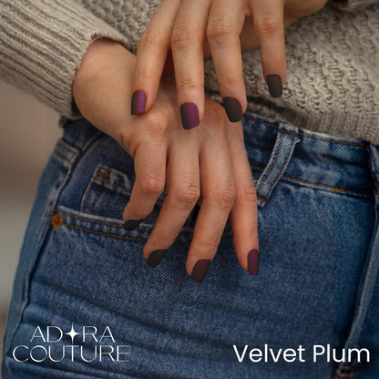 Adora Couture Velvet Plum Semi-Cured Gel Nail Strips – Salon-Quality At-Home Manicure (UV Light Required)