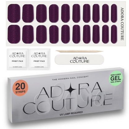 Adora Couture Velvet Plum Semi-Cured Gel Nail Strips – Salon-Quality At-Home Manicure (UV Light Required)