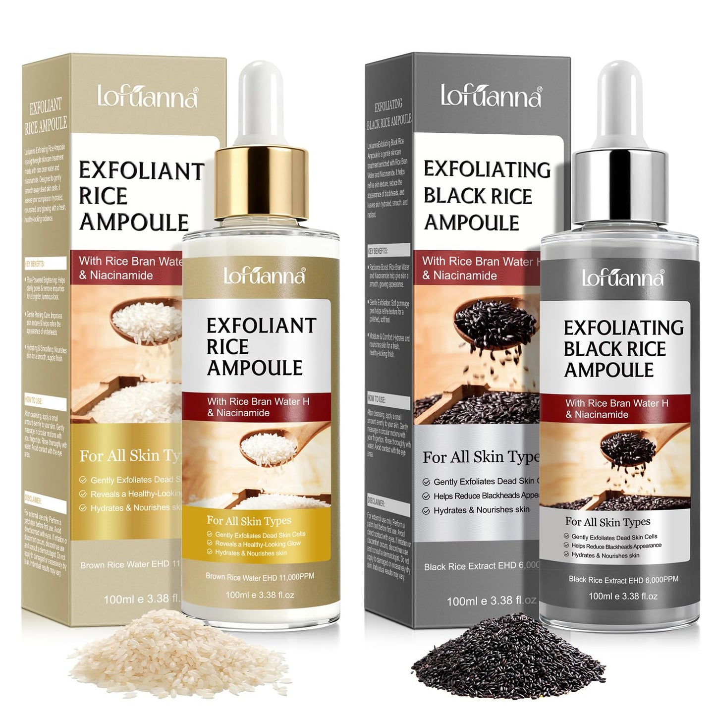 ADSBJUX Rice Peel Shot Glow Duo – White & Black Rice Exfoliant for Face & Body
