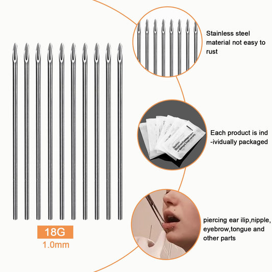 ADULLPONY 18G Ear Nose Piercing Needles Kit – 30 Sterile Hollow Needles with Forceps Clamp