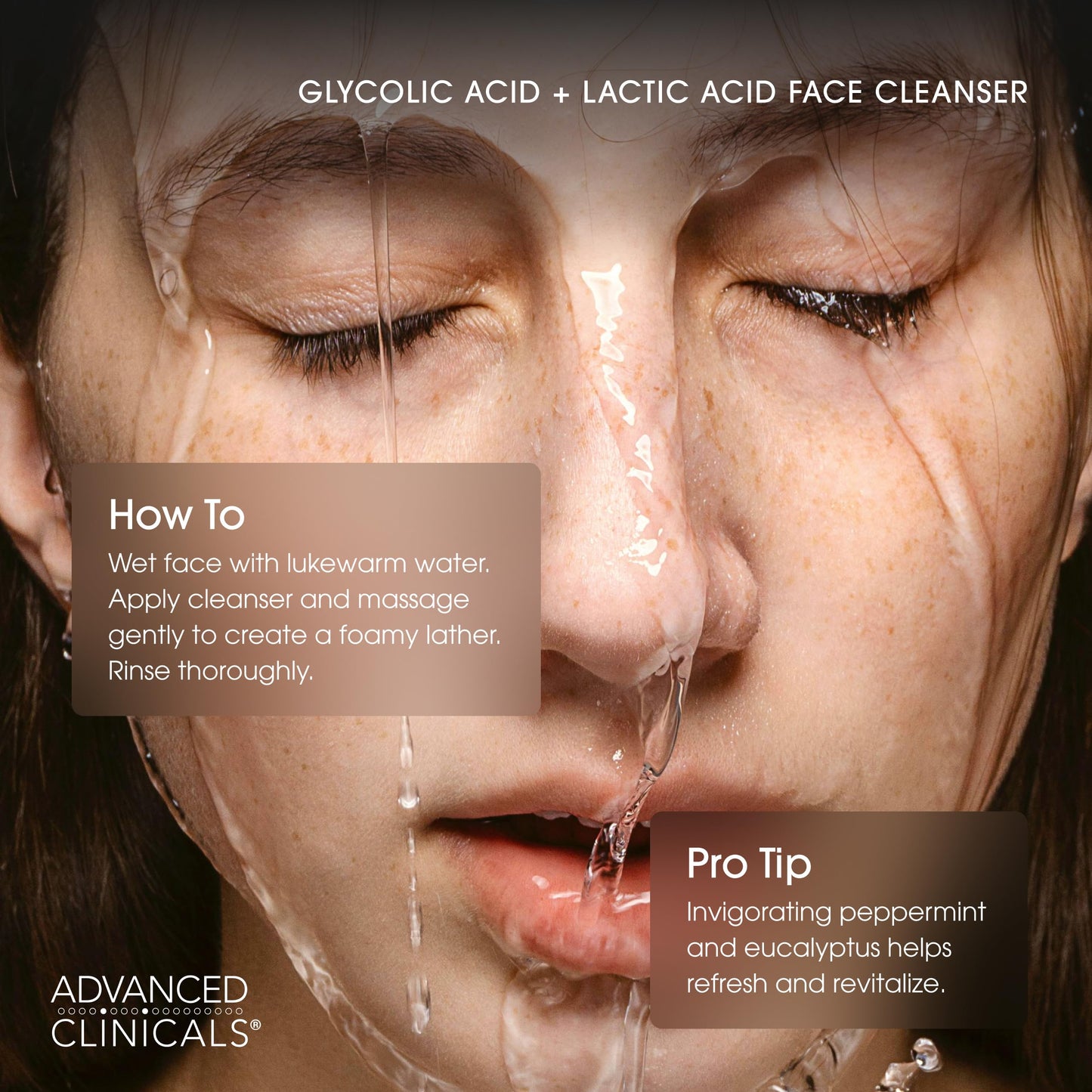 Advanced Clinicals Glycolic & Lactic Acid Exfoliating Face Wash – Gentle Daily Cleanser for Smooth, Radiant Skin | 11.75 fl oz